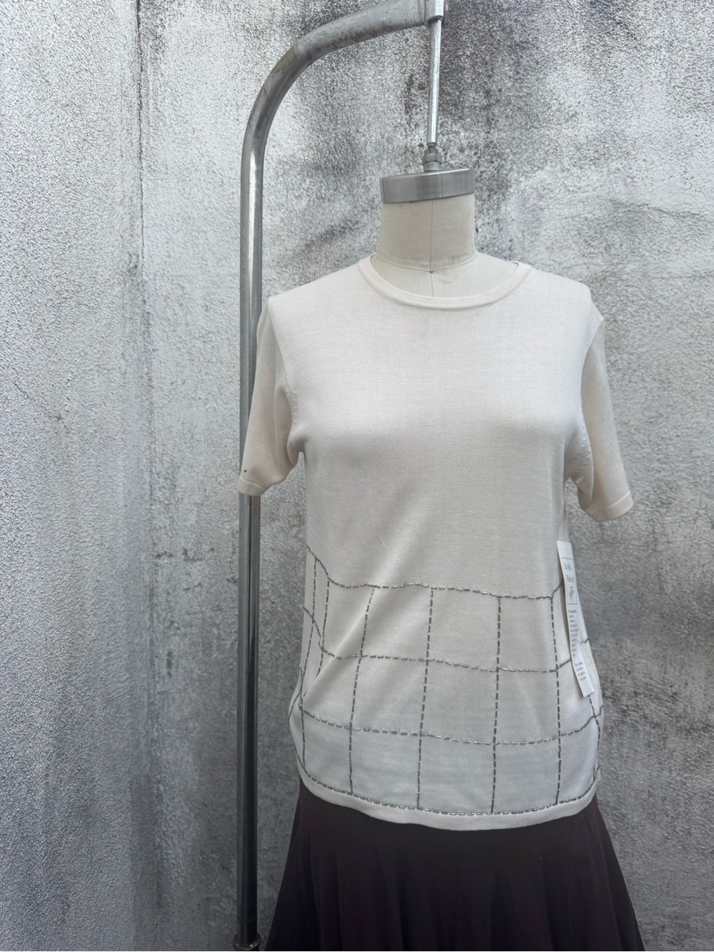 Women’s Cream Short-Sleeve silk with sequence
